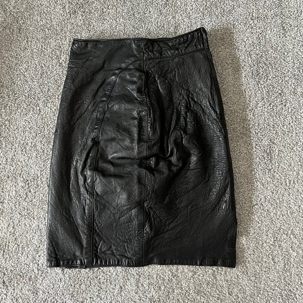 Vintage Ann Taylor skirt womens 4 black leather pencil classic grunge USA 80s
